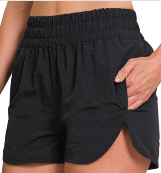 BLACK WINDBREAKER SHORTS