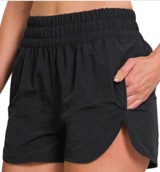 BLACK WINDBREAKER SHORTS